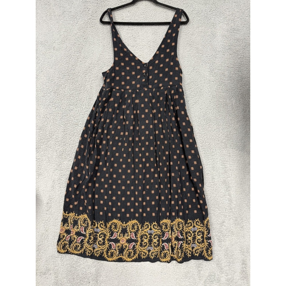 Capacity Dress Womens Small Black Boho Embroidered Floral Rayon Pockets‎ Summer